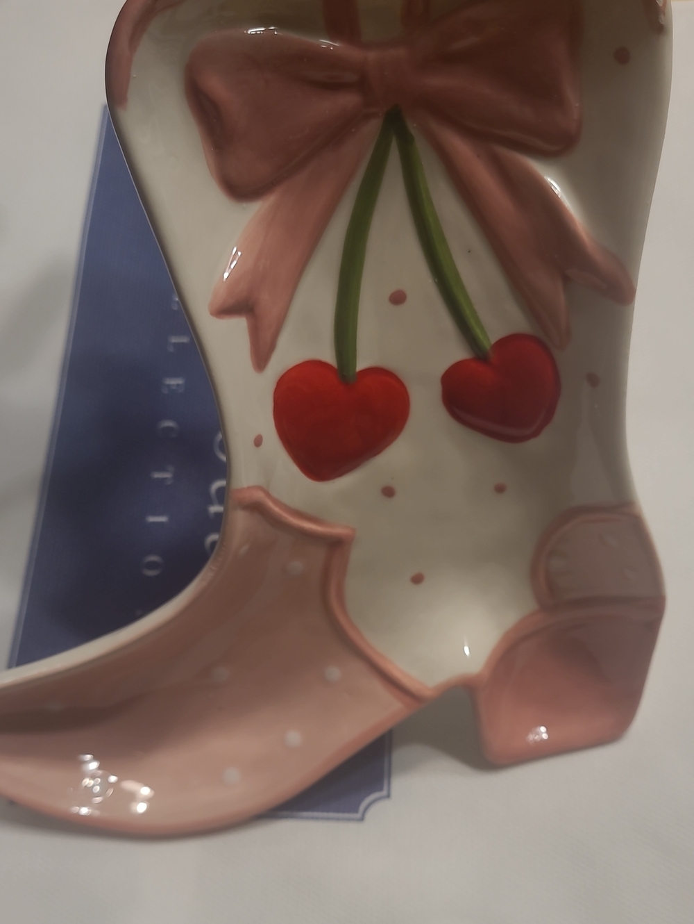 Simply Southern Pink Cherry Boot Trinket Tray with Red Cherry Accent - Picture 2 of 6